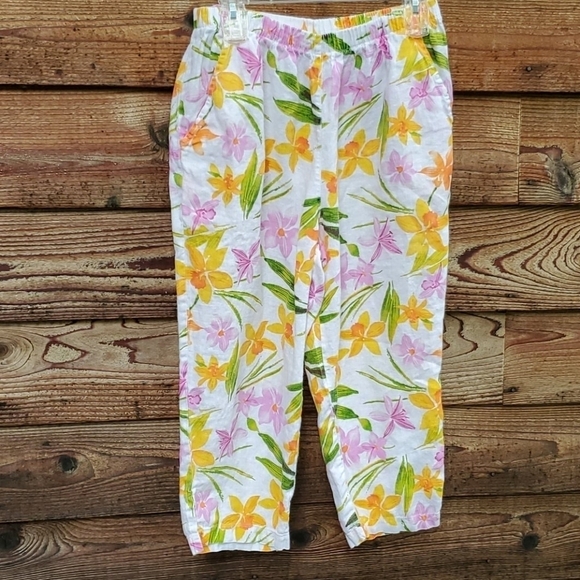 cotton connection Pants - Cotton Connection linen floral crop pants small